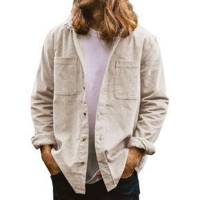 Gafeng Men's Casual Button Down Shirts Corduroy Long Sleeve Regular Fit Shacket Jacket with Flap Pocket