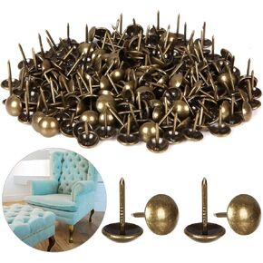 500Pcs Decorative Upholstery Tacks, 7/16" Antique Furniture Nails Pins, Brass Finish Metal Thumb Tack Stud Push Pins for Sofa Chair Bed Headboard, Upholstery Pins Assortment Kit for Furniture Décor