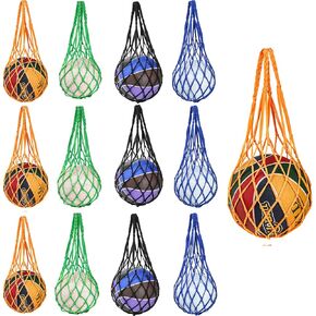 Jucoan 12 Pack Single Ball Bag, Basketbll Bag, Sports Ball Carrier Bag, Nylon Net Bags for Carrying Football, Basketball, Volleyball Soccer, Fit Ball No.3 4 5