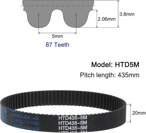 uxcell HTD5M-435 Rubber Timing Belt 87 Teeth Closed Loop Pulley Timing Belt 20mm Width, 435mm Pitch Length Synchronous Belt in Saudi Arabia