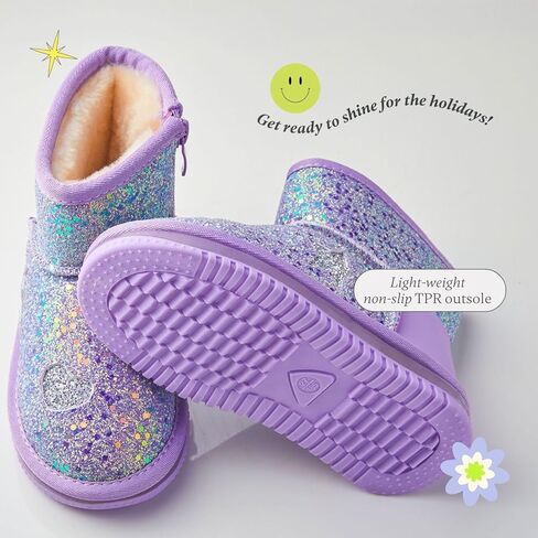 Bimbobimba للجنسين - أطفال بنات أولاد - حذاء ثلج شتوي مبطن بالفرو الصناعي - حذاء قصير قصير للكاحل مع جزء علوي لامع لامع مزين بفتحات على شكل قلب ونجمة للأطفال الصغار in Kuwait