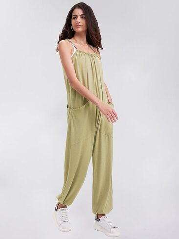 Byinns حريمي 2024 بدون أكمام حللا كاجوال قابلة للتعديل حزام سباغيتي فضفاض طويل سروال قصير مع جيوب in Kuwait