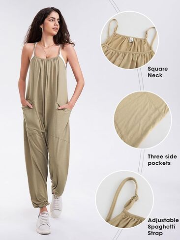 Byinns حريمي 2024 بدون أكمام حللا كاجوال قابلة للتعديل حزام سباغيتي فضفاض طويل سروال قصير مع جيوب in Kuwait