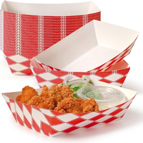 Fit Meal Prep [250 Pack] 2 lb Paper Food Boats Heavy Duty Disposable Food Trays, Red Check Nacho Tray for Parties Fairs Picnics Carnivals Holds Tacos Nachos Fries Hot Dogs Grease Resistant in Saudi Arabia