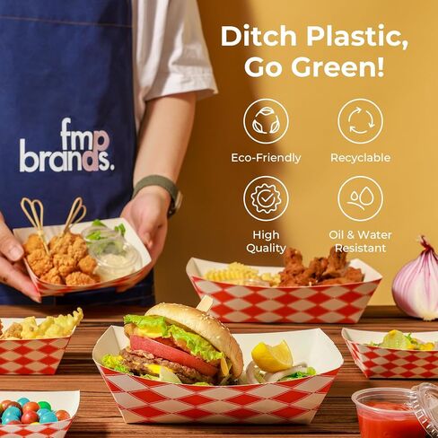 Fit Meal Prep [250 Pack] 2 lb Paper Food Boats Heavy Duty Disposable Food Trays, Red Check Nacho Tray for Parties Fairs Picnics Carnivals Holds Tacos Nachos Fries Hot Dogs Grease Resistant in Saudi Arabia