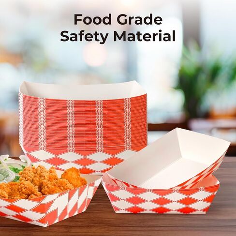 Fit Meal Prep [250 Pack] 2 lb Paper Food Boats Heavy Duty Disposable Food Trays, Red Check Nacho Tray for Parties Fairs Picnics Carnivals Holds Tacos Nachos Fries Hot Dogs Grease Resistant in Saudi Arabia