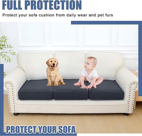 smiry Waterproof Couch Cushion Covers, Stretch Jacquard Sofa Cushion Covers, Soft Sofa Covers Washable, Couch Cushion Furniture Protector with Elastic Bottom for Pets, Kids(3 Pack, Grey) in Saudi Arabia