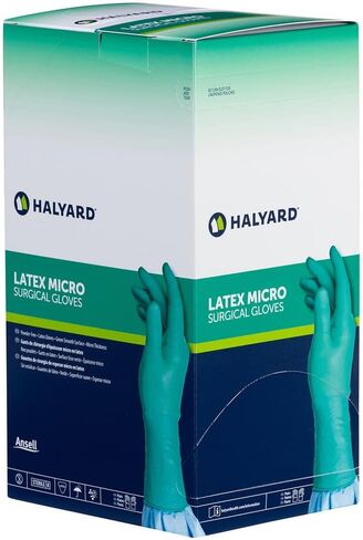 قفاز HALYARD الجراحي، لاتكس ميكرو، سمك 7.5 مل، أزواج ملفوفة بشكل فردي، خالي من المسحوق، معقم، أزرق مخضر in Saudi Arabia