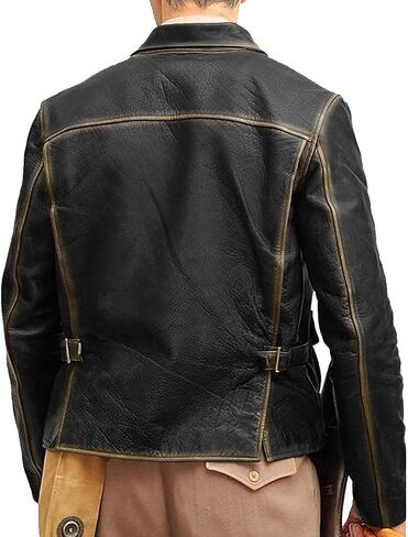 Men's Raiders of The Lost Harrison Jones Vintage Brown Bomber Leather Jacket Genuine Cowhide Distressed Leather Jacket in Saudi Arabia