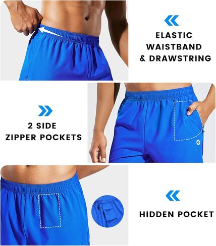 Nepest Men’s Running Athletic Shorts with Zipper Pockets 5 Inch Inseam Linerless Dry Fit Drawstring Workout Gym Shorts in Saudi Arabia