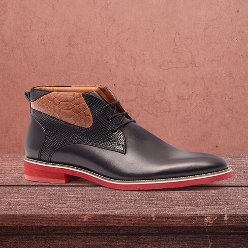 Carlos Santana Morello Lace-Up Traditional Chukka Boots for Men | Lightweight EVA Outsole & Cushion Comfort Leather Footbed | With Crocodile Print on Calfskin Leather in Saudi Arabia
