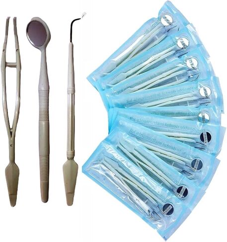 Disposable Dental Examination Kit, 3Pcs Basic Instruments Set, Sterile Packaging, Dental Mirror Explorer Probe Plier, Oral Cleaning Hygiene Kit Dentist Tools in Saudi Arabia