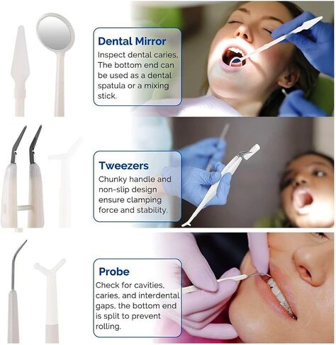Disposable Dental Examination Kit, 3Pcs Basic Instruments Set, Sterile Packaging, Dental Mirror Explorer Probe Plier, Oral Cleaning Hygiene Kit Dentist Tools in Saudi Arabia