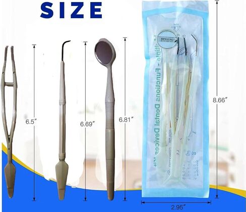 Disposable Dental Examination Kit, 3Pcs Basic Instruments Set, Sterile Packaging, Dental Mirror Explorer Probe Plier, Oral Cleaning Hygiene Kit Dentist Tools in Saudi Arabia
