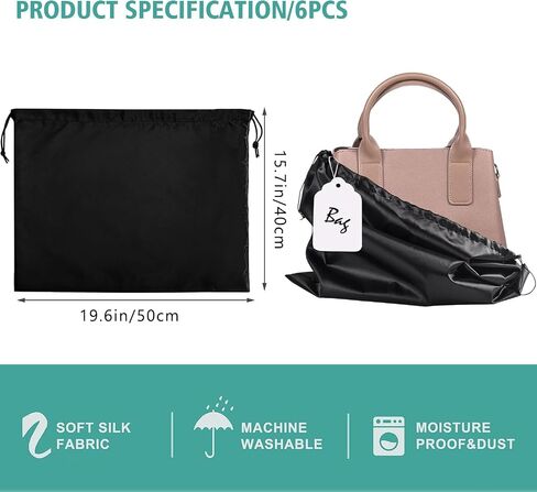 6 Pack Dust Bags for Handbags,Purse Bags for Storage,Dust Cover Bag,Silk Bags with Drawstring for Shoes bags,Travel Storage Pouch(Black-6pcs, M-19.6 × 15.7 in) in Kuwait