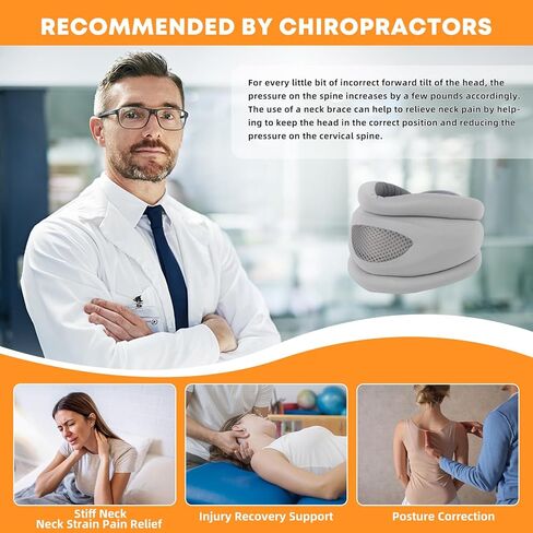 دعامة الرقبة، طوق عنق الرحم من الفوم الناعم للنوم، دعامات الرقبة لألم الرقبة ودعمها، دعامة عنق عنق الرحم قابلة للتعديل تحافظ على ثبات الفقرات وتخفف ضغط العمود الفقري العنقي (رمادي) in Kuwait
