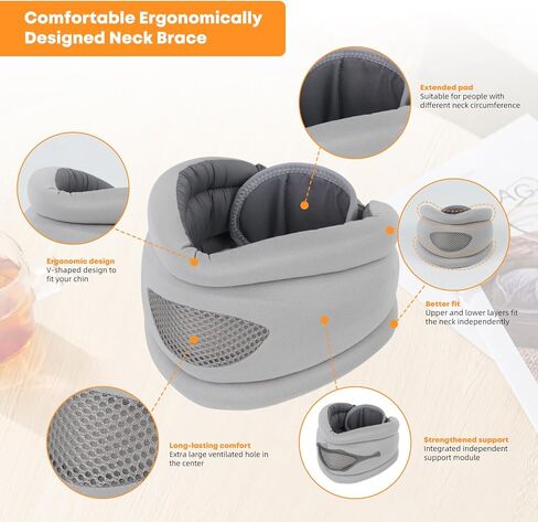 دعامة الرقبة، طوق عنق الرحم من الفوم الناعم للنوم، دعامات الرقبة لألم الرقبة ودعمها، دعامة عنق عنق الرحم قابلة للتعديل تحافظ على ثبات الفقرات وتخفف ضغط العمود الفقري العنقي (رمادي) in Kuwait