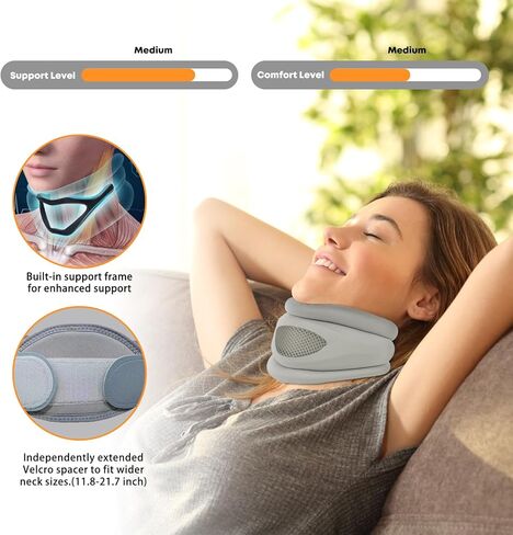 دعامة الرقبة، طوق عنق الرحم من الفوم الناعم للنوم، دعامات الرقبة لألم الرقبة ودعمها، دعامة عنق عنق الرحم قابلة للتعديل تحافظ على ثبات الفقرات وتخفف ضغط العمود الفقري العنقي (رمادي) in Kuwait