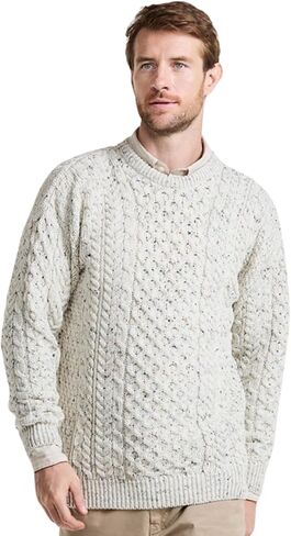 سترة Aran Woolen Mills Inisheer التقليدية Aran للرجال، سترة صياد أيرلندي، 100% صوف ميرينو ناعم، صنع في أيرلندا in Saudi Arabia