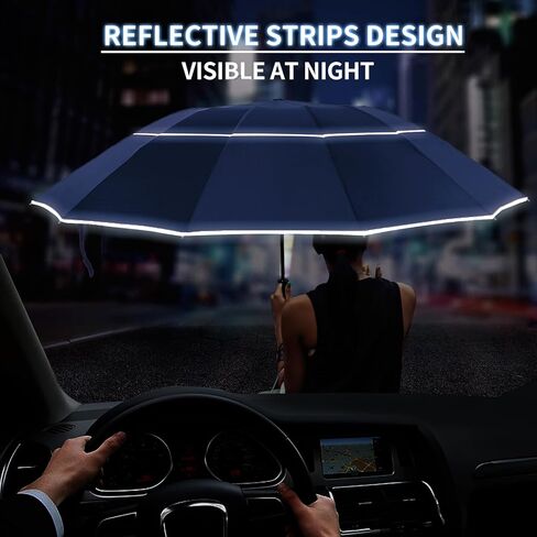 مظلة غولف مقلوبة مقاس 54 بوصة للمطر، مقاومة للرياح أوتوماتيكية 12 ضلع، مظلة مزدوجة بفتحات تهوية عكسية قابلة للطي للسفر، عامل حماية من الأشعة فوق البنفسجية 50+ مظلات كبيرة محمولة مقلوبة عاكسة للضوء in Kuwait