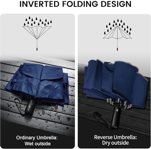 مظلة غولف مقلوبة مقاس 54 بوصة للمطر، مقاومة للرياح أوتوماتيكية 12 ضلع، مظلة مزدوجة بفتحات تهوية عكسية قابلة للطي للسفر، عامل حماية من الأشعة فوق البنفسجية 50+ مظلات كبيرة محمولة مقلوبة عاكسة للضوء in Kuwait