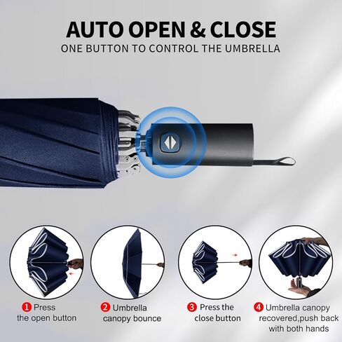 مظلة غولف مقلوبة مقاس 54 بوصة للمطر، مقاومة للرياح أوتوماتيكية 12 ضلع، مظلة مزدوجة بفتحات تهوية عكسية قابلة للطي للسفر، عامل حماية من الأشعة فوق البنفسجية 50+ مظلات كبيرة محمولة مقلوبة عاكسة للضوء in Kuwait