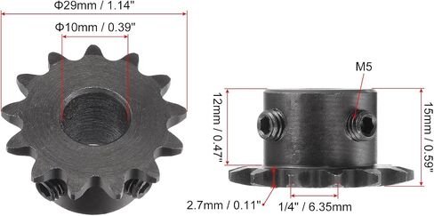 uxcell 13 Tooth Roller Sprocket B Type, 25 Chain, Single Strand 1/4" Pitch, 10mm Bore Black Oxide C45 Carbon Steel with Set Screws for ISO 04C in Kuwait