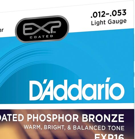 D’Addario EXP16 Coated Phosphor Bronze Acoustic Guitar Strings, Light, 12-53 – Offers a Warm, Bright and Well-Balanced Acoustic Tone and 4x Longer Life - With NY Steel for Strength and Pitch Stability in Saudi Arabia