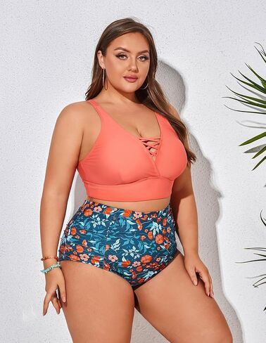 Hanna Nikole Bikini Sets for Women Plus Size Front Strappy Two Piece Bathing Suits High Waist Tummy Control Swimsuit in Saudi Arabia