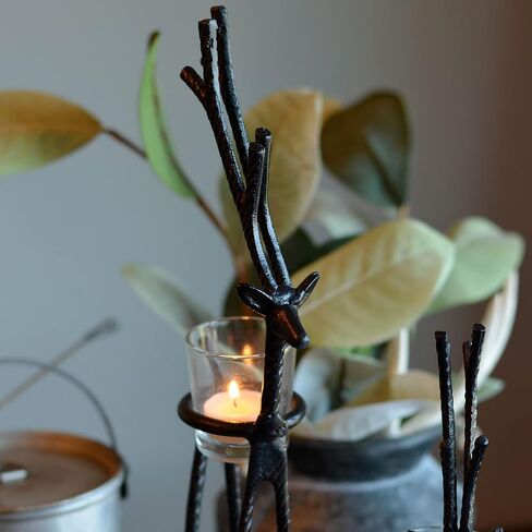 Rustic Reindeer Votive Candle Holders, Set of 3, Handmade, Forged Black Aluminum, Glass Cups, 10.25, 14.25, and 20 Inches in Saudi Arabia