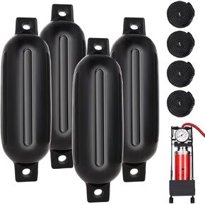 4 Pack Boat Fenders, Boat Bumpers for Docking, Boat Dock Bumpers with 4 Ropes and 1 High-Pressure Pump to Fast Inflate, Ideal Boat Buoys Bumpers for Marinas Yachts Pontoon Fishing Boats