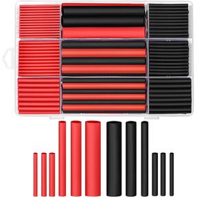 Ginsco 270Pcs 3:1 Shrink Ratio Dual Wall Adhesive Lined Heat Shrink Tubing Tube 6 Size: 3/8",1/4",3/16",1/8",3/32",1/16", 2 Color KIT Black Red