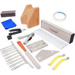Guitar Setup Tool Kit, Luthier Repair Tool Kit, Fret Leveling Kit, Guitar Repairing Maintenance Tool Kit with Fret Sanding Beam File Rocker Ruler Gauge Measuring Tool Guitar Neck Rest