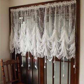 ABREEZE Elegant White Lace Embroidered Sheer Ballon Curtains, 78-Inch-by-90-Inch Adjustable Tie-Up Curtain, Flower Shade Curtains Best Living Room Decor
