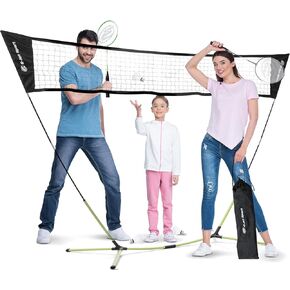 Badminton Net Rackets Shuttlecocks Combo Set - Portable & Instant Setup (Backyard Fun, Beach Park Picnic Outdoor Games)