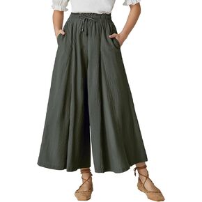 Scarlet Darkness Women Wide Leg Pants High Waist Linen Casual Loose Lounge Trousers with Pockets
