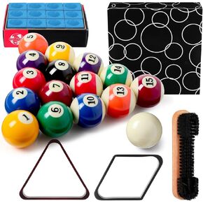 31 Pcs Billiard Accessory Kit Billiard Pool Balls with Triangle and Diamond Ball Holder Cue Chalks Pool Table Brush Set Pool Table Accessories