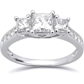 La4ve s 1.50 to 2.00 Carat, Prong Set 14K White Gold Princess Cut s 3 Stone Anniversary Ring (J-K,I2) Fine Jewelry for Women Mom | Gift Box Included