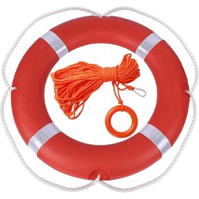 Life Ring Buoy Boat Safety Throw Ring with Water Floating Lifesaving Rope 98.4FT Set, Outdoor Professional Throwable Flotation Device