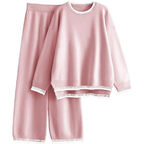 Tanming Women's Sweater Sets 2 Piece Outfits Knitted Pullover Jumper and Wide Leg Pants Tracksuit