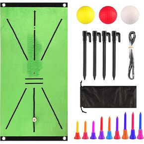Upgraded Golf Mat - Golf Hitting Mat Path Feedback & Universal Golf Tee Holder golf training aid, Bonus 9 Golf Tees, 24"x12" Golf Practice Mat for Home, Indoor, Outdoor