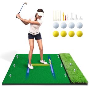 Roykaw Golf Mat, 5x4ft Thickened Golf Hitting Mat, Artificial Turf Golf Practice Mat for Indoor Outdoor Chipping & Swing, Golf Training Mat w/Golf Balls, Golf Tees, Dual Grass Turf & Non-Slip Backing