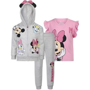 Disney Girls Hoodie, T-Shirt and Pants Set for Toddlers and Big Kids – Pink/White