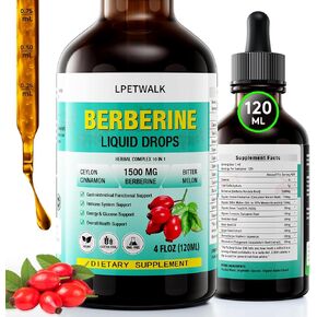 4 FL Oz Organic Berberine Liquid Drops - Premium Berberine Supplement with Ceylon Cinnamon, Bitter Melon, Sugar-Free & Vegan Supplement Berberine Leaves Liquid, 98% Absorption - 120ML