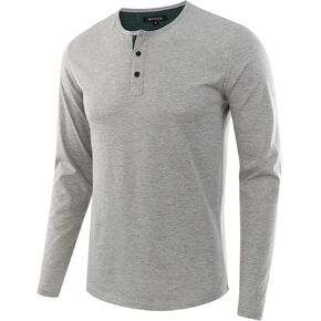 تي شيرت HETHCODE رجالي كلاسيكي مريح وناعم ومقاس طويل الأكمام رياضي نشط من Henley
