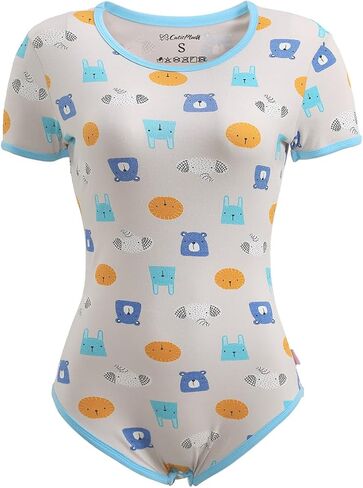 CutiePlusU Cotton Button Crotch Adult Onesie Romper Bodysuit Pajamas Print in Kuwait