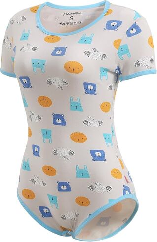 CutiePlusU Cotton Button Crotch Adult Onesie Romper Bodysuit Pajamas Print in Kuwait