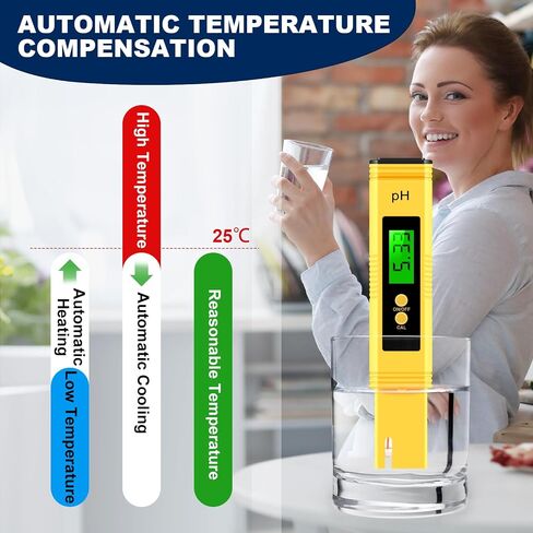 مقياس درجة الحموضة الرقمي، مقياس درجة الحموضة للمياه، 0-14 درجة الحموضة نطاق قياس درجة الحموضة، 0.01 اختبار جودة المياه عالية الدقة مع ATC ​​لحمام مياه الشرب، أصفر in Saudi Arabia