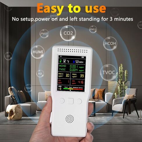 جهاز مراقبة جودة الهواء 9 في 1 داخلي، محمول PM2.5، PM10، AQI، CO2، CO، TVOC، HCHO، كاشف الرطوبة ودرجة الحرارة، مراقبة في الوقت الحقيقي، شاشة كبيرة مع تنبيه صوتي، مجموعات اختبار الهواء المنزلي in Kuwait