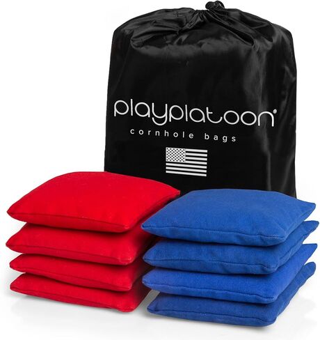 أكياس Play Platoon Cornhole مقاومة للطقس - مجموعة من 8 أكياس فول تنظيمية للرمي - أكياس حبوب الذرة ذات الحجم الاحترافي والوزن بلونين لجميع الأحوال الجوية مع حقيبة حمل in Saudi Arabia
